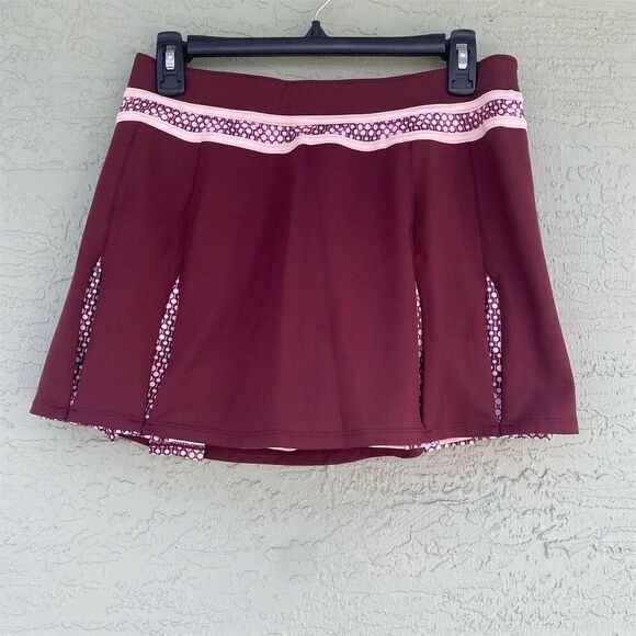 LBH Women's Pleated Tennis Skort M Burgundy & Pink Built-in Shorts - Picture 2 of 8